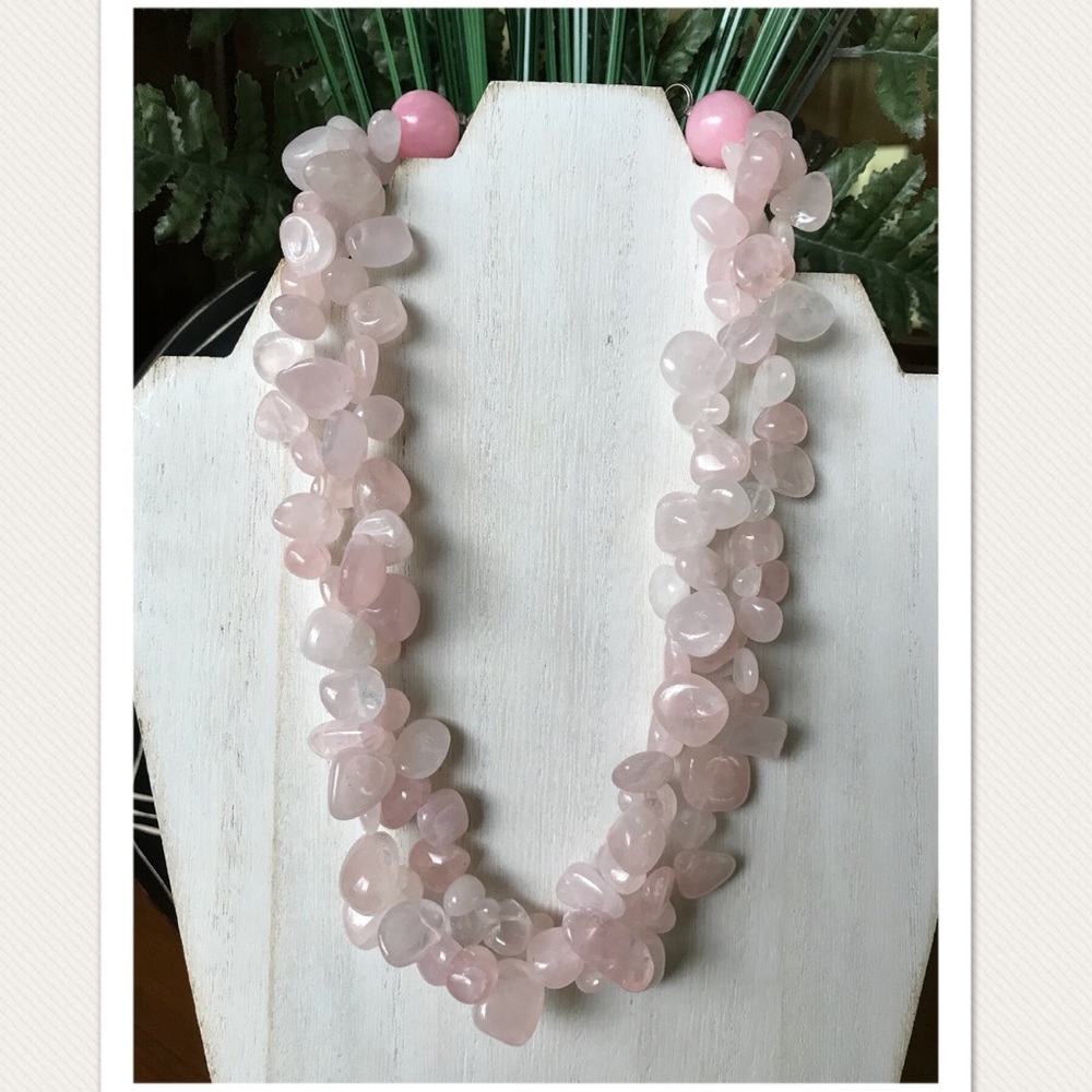 Double Strand Rose Quartz Stone Necklace New